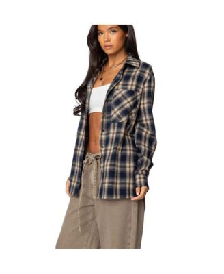 Womens Plaid Flannel Button Up Shirt