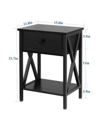 Set of 2 Rustic Nightstands - 1 Drawer Design in Warm Wood Finish