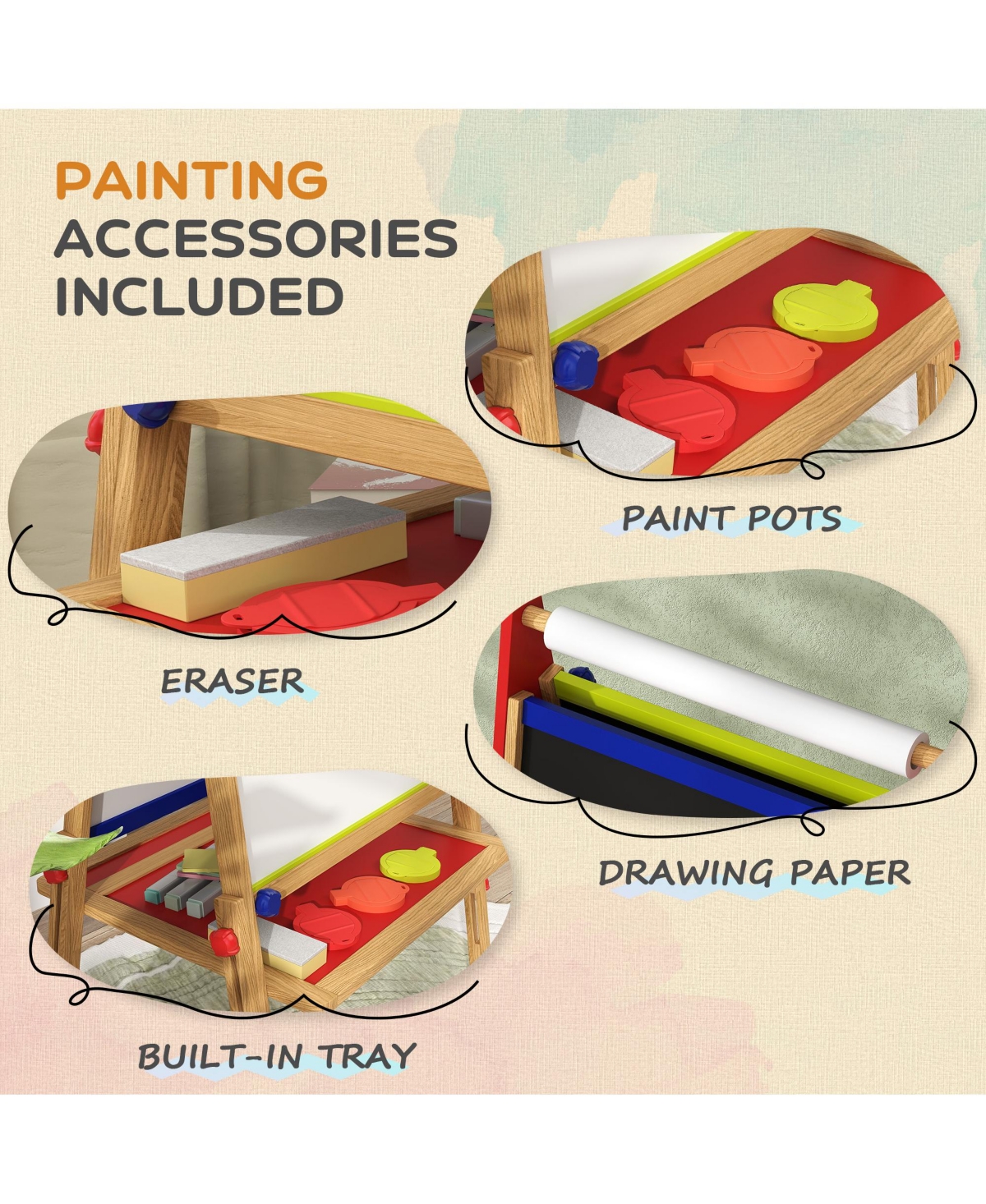 Qaba 3 in 1 Easel for Kids with Paper Roll, Whiteboard, Chalkboard