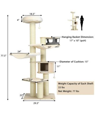77.5'' Cat Tree Condo Multi-Level Kitten Activity Tower w/ Sisal Posts
