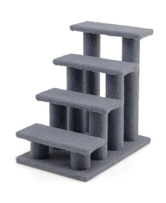 24'' 4-Step Pet Stairs Carpeted Ladder Ramp 8 Scratching Post Cat Tree Climber