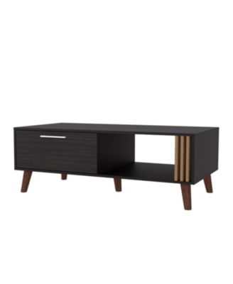 Govan Coffee Table with a Door, Conical Legs, and Open Storage, Wengue