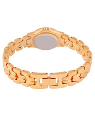 Womens Round 25mm 14K Gold Plated Wrist Watch- Mother of Pearl Dial