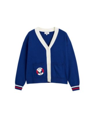Women's Snoopy Badge Nautical Wool Cashmere Cardigan