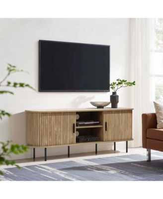 Mid-Century Modern 2-Door 55.1-Inch Wide TV Console with Slatted Slidng Doors