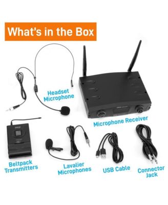 Wireless Belt-Pack Microphone System with USB Powered Receiver, Headset & Lavalier Microphones