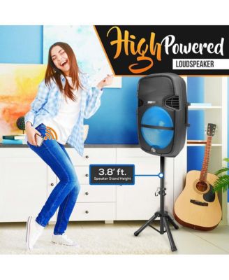 Portable Bluetooth PA Speaker System - 1000W Outdoor Bluetooth Speaker System w/Microphone in, Party Lights, USB SD Card Reader, FM Radio, Wheels - Remote Control, Tripod PPHP1548B, BLACK,BLUE