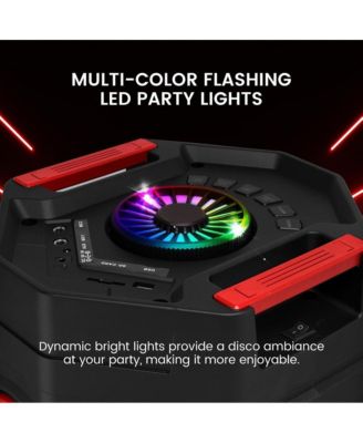 Dual 8” Portable PA Speaker with Bluetooth, Flashing Party Lights, USB/SD/FM Radio & Wireless Microphone