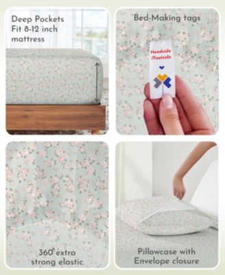 Twin Bed Sheet Set, Soft 100% Cotton Sateen, 3 Pc Deep Pocket Sheets & Pillowcase Set