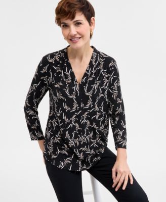 JM Collection - Petite Splash Cheetah V-Neck Top