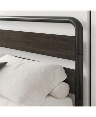 Heavy Duty Round Metal Frame Platform Bed with Wood Panel Headboard