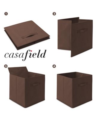 Set of 6 Collapsible Fabric Storage Cube Bins, Beige - 13" Foldable Cloth Baskets for Shelves and Cubby Organizers