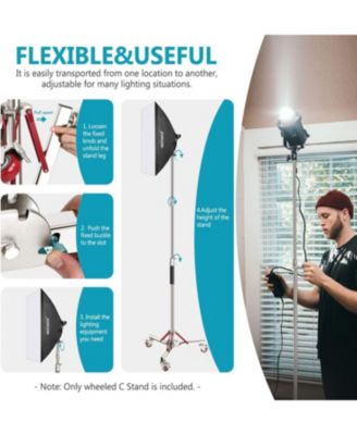 Heavy Duty Light Stand with Casters, Adjustable Tripod Stand with 100% Stainless Steel, Photography Wheeled Base Stand for Studio Softbox, Monolight, Reflector, Max Height: 10ft/305cm