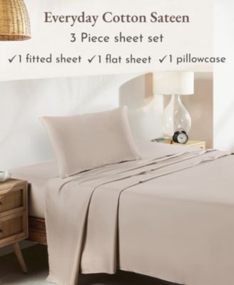 Soft Cotton Sateen 3 Piece Sheets Set, Twin XL