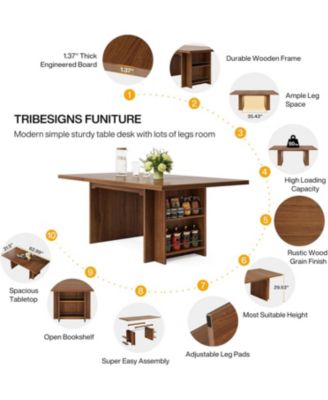 Farmhouse Dining Table for 6 to 8, 63-Inch Rectangular Wooden Kitchen Table with Storage, Industrial Dinner Table with Shelves