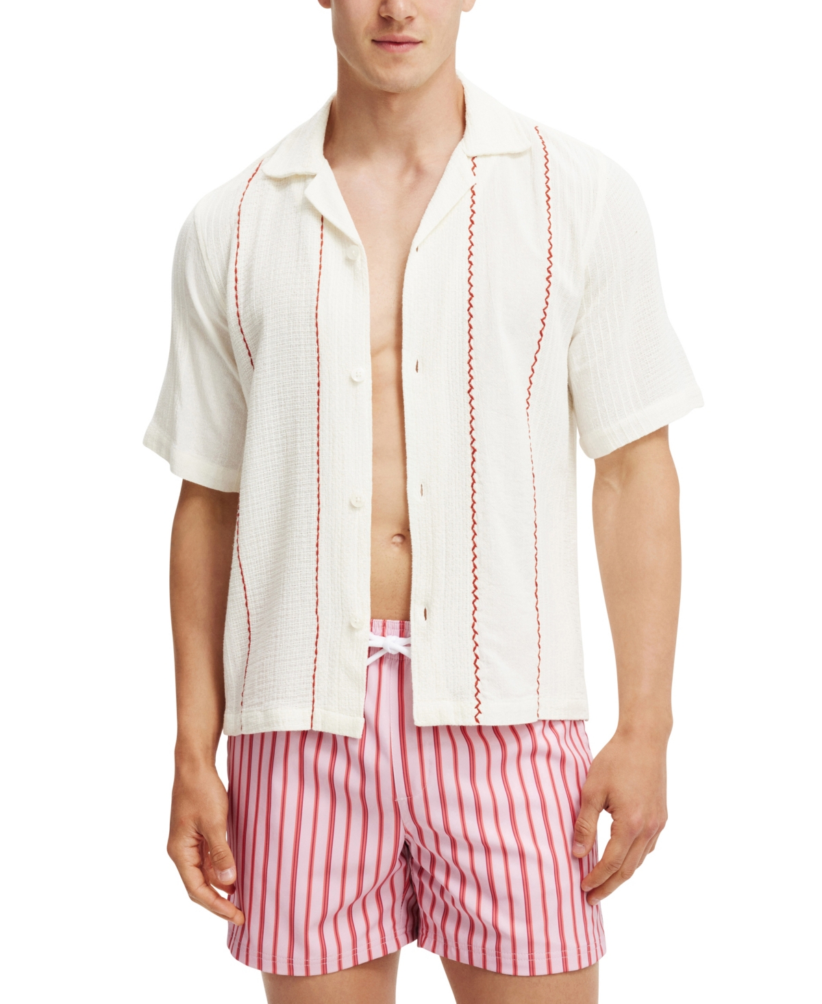 Shop Cotton On Men's Stretch Swim Shorts In Pink Retro Stripe