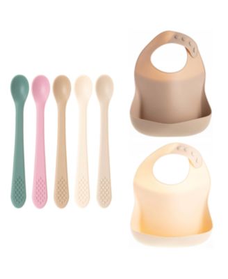 Sperric Toddler Silicone Feeding Set Silicone Soft Durable Easy-to-Clean Feeding Bib Spoons Toddlers Pink - Light beige 23$