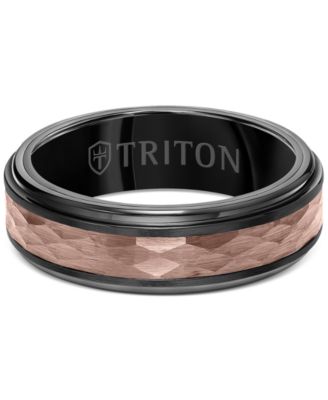 Men's Two-Tone Espresso Faceted Texture Wedding Band in Brown & Black Tungsten Carbide