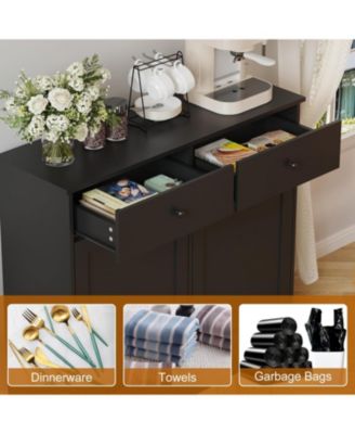 Double Tilt Out Trash Cabinet 20 Gallon,Hidden Wooden Trash Can Cabinet with Deodorizing Function,Farmhouse Laundry Hamper Cabinet, Pet Proof Trash Can, Wood Laundry Cabinet White