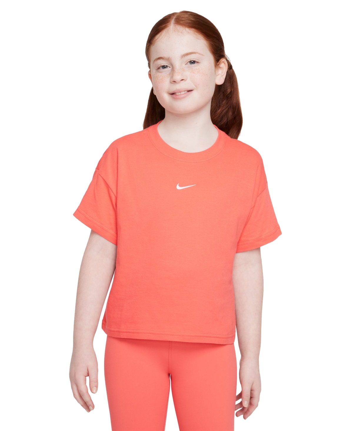 Nike One Relaxed Big Kids' (girls') Dri-fit Short-sleeve Top In Orange