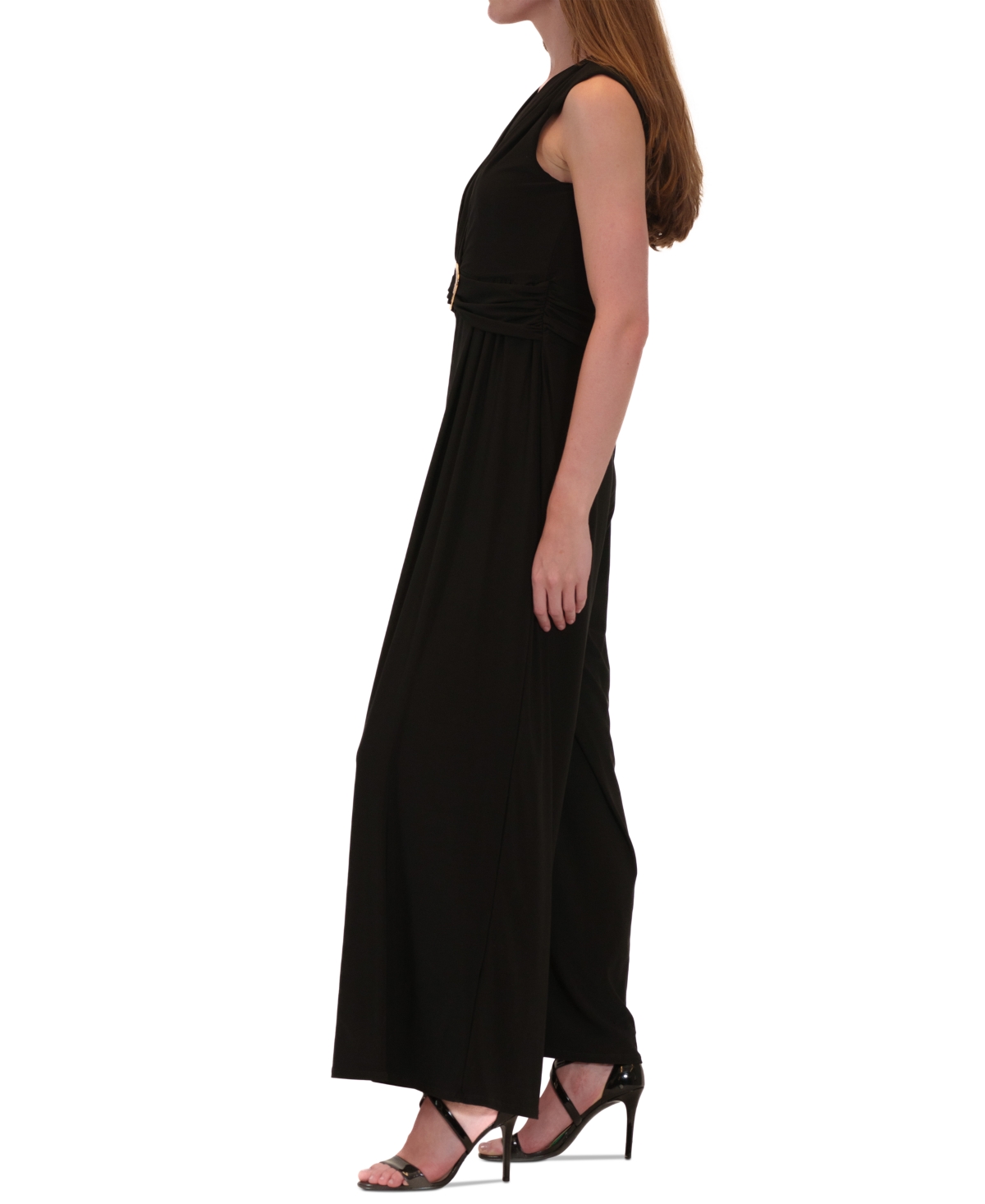 Robbie Bee Women's Belted Sleeveless Wide-leg Jumpsuit In Black