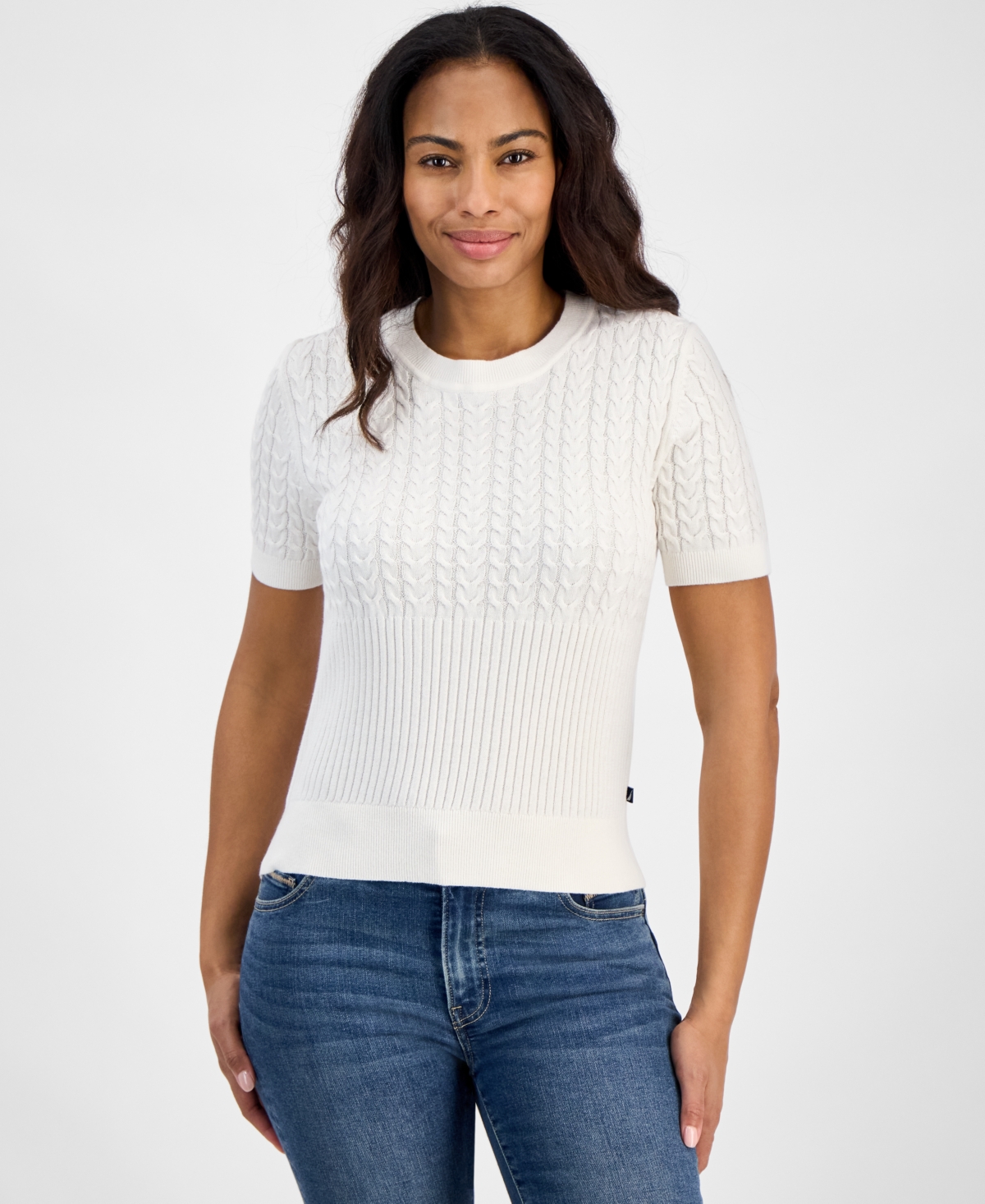 Women's Cable-Knit Short-Sleeve Sweater - Ivory