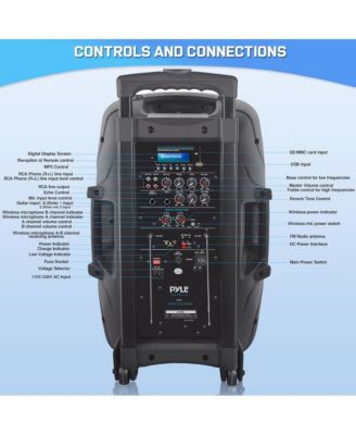 1600W 15" with 2 UHF mics, USB/SD/FM, audio recording, and rechargeable battery Bluetooth PA Speaker.