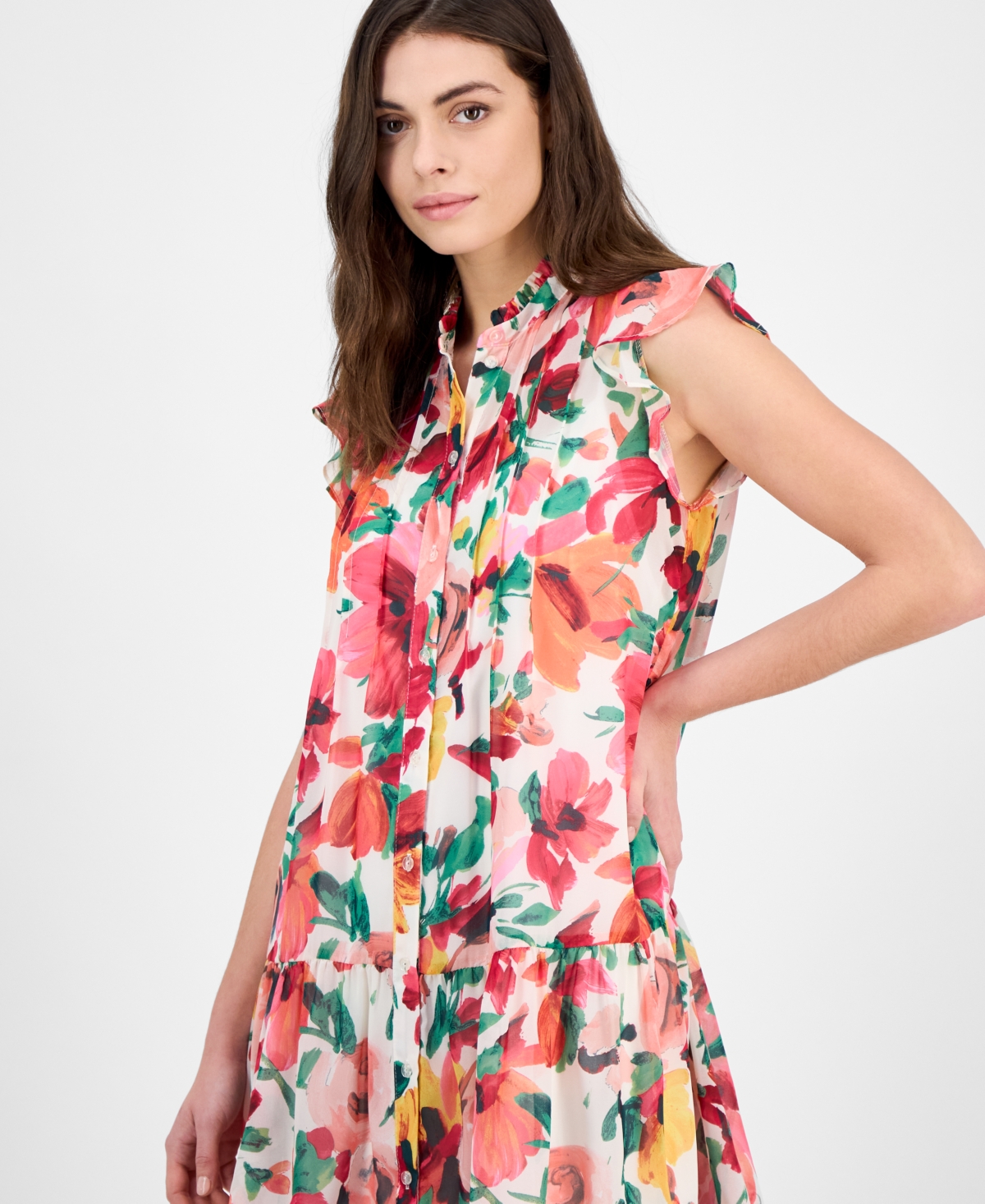 Julia Jordan Women's Floral-print Ruffle-sleeve Mini Dress In Ivory,mult