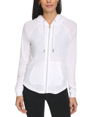Ruched-Sleeve Zip Hoodie