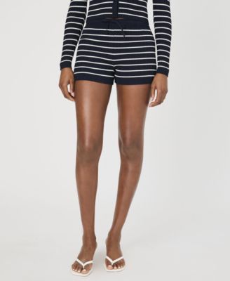 French Connection - Women's Striped Crinkle-Knit Drawstring Shorts