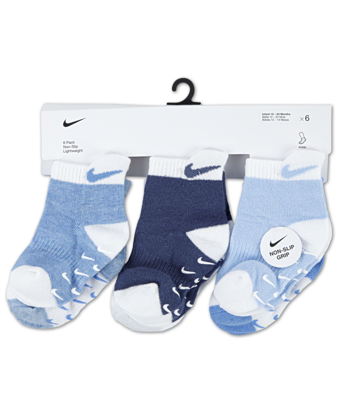 Детские носки Nike с антискользящими вставками для малышей, 6 пар, цвет: Синий — фото 3