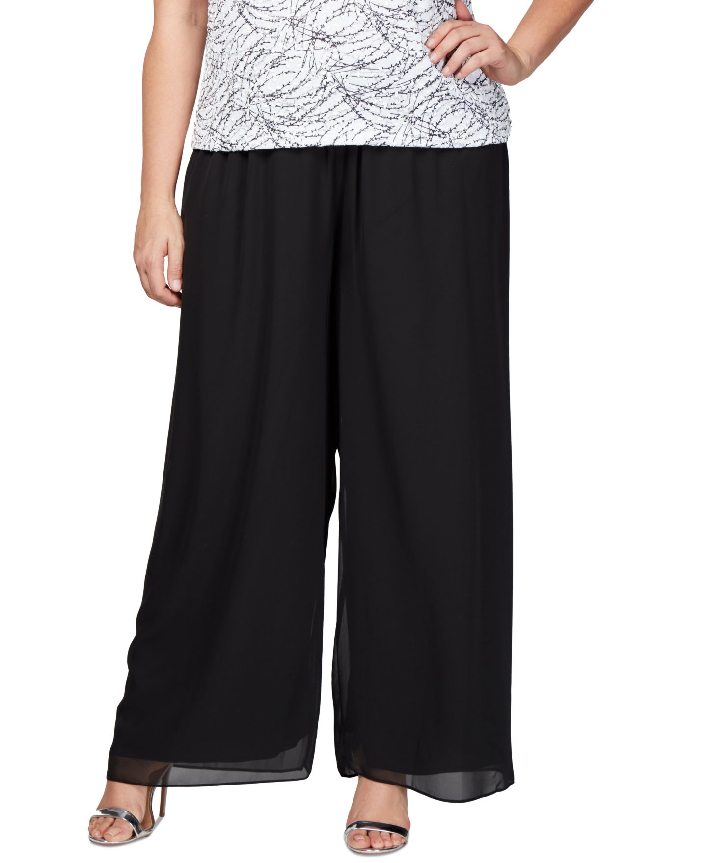Женские брюки Alex Evenings Plus Size Wide-Leg Chiffon, цвет: Чёрный — фото 1