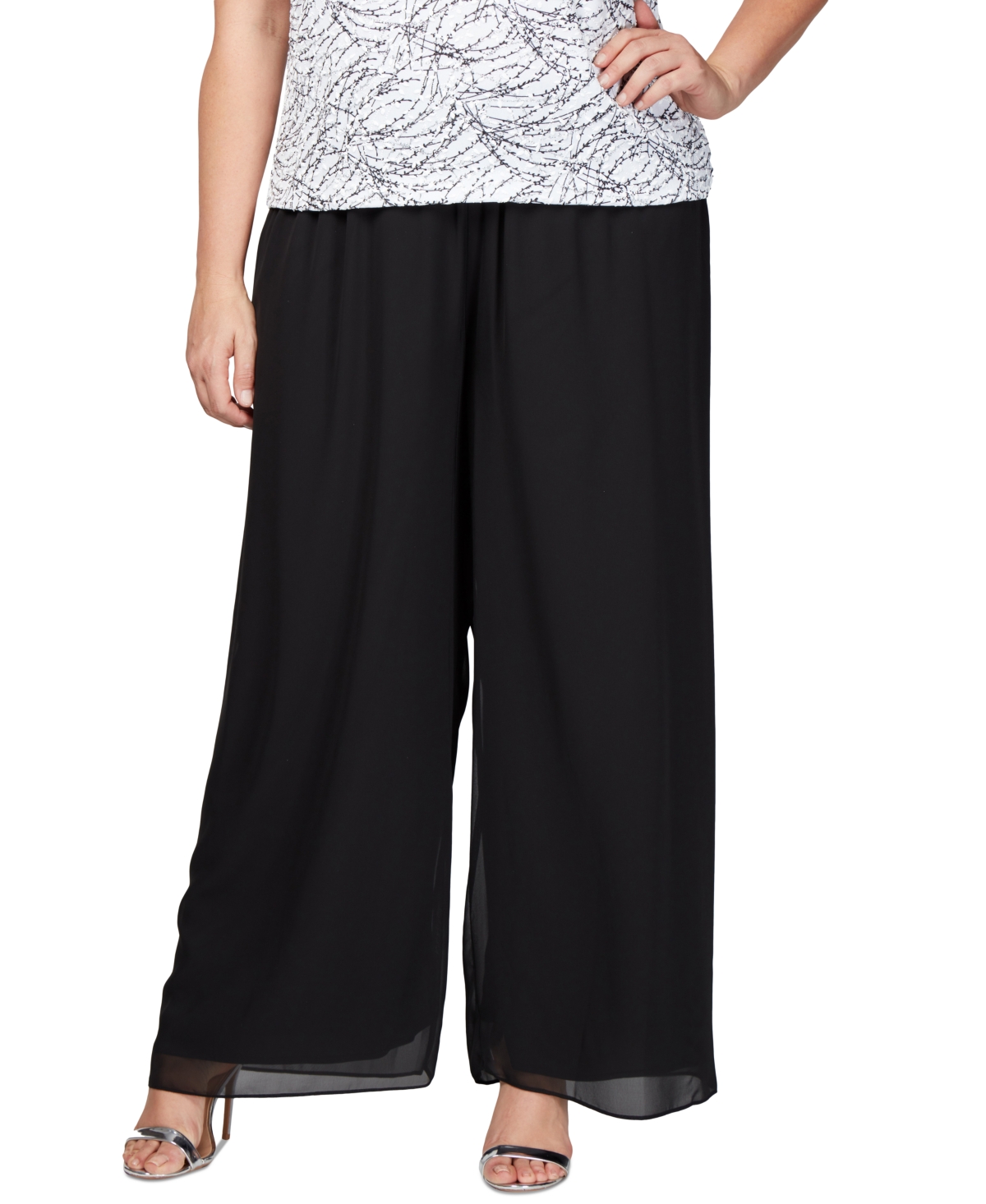 Plus Size Wide-Leg Chiffon Pants - Black