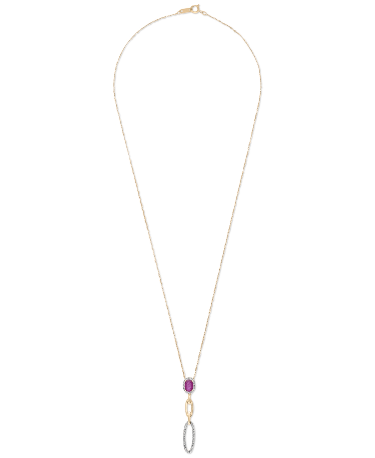 Macy's Ruby (5/8 Ct. T.w.) & Diamond (1/5 Ct. T.w.) Halo Link Drop 18" Pendant Necklace In Ruby