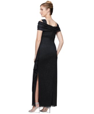 Cold-Shoulder Draped Metallic Gown