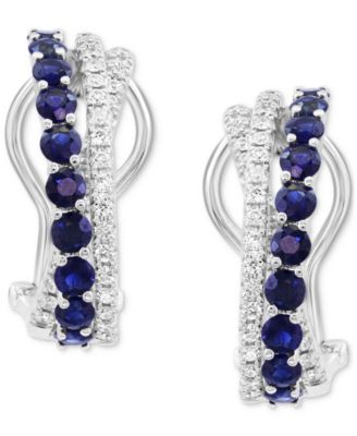 EFFY&reg; Sapphire (1-1/3 ct. t.w.) & Diamond (3/8 ct. t.w.) Crossover Hoop Earrings in 14k White Gold