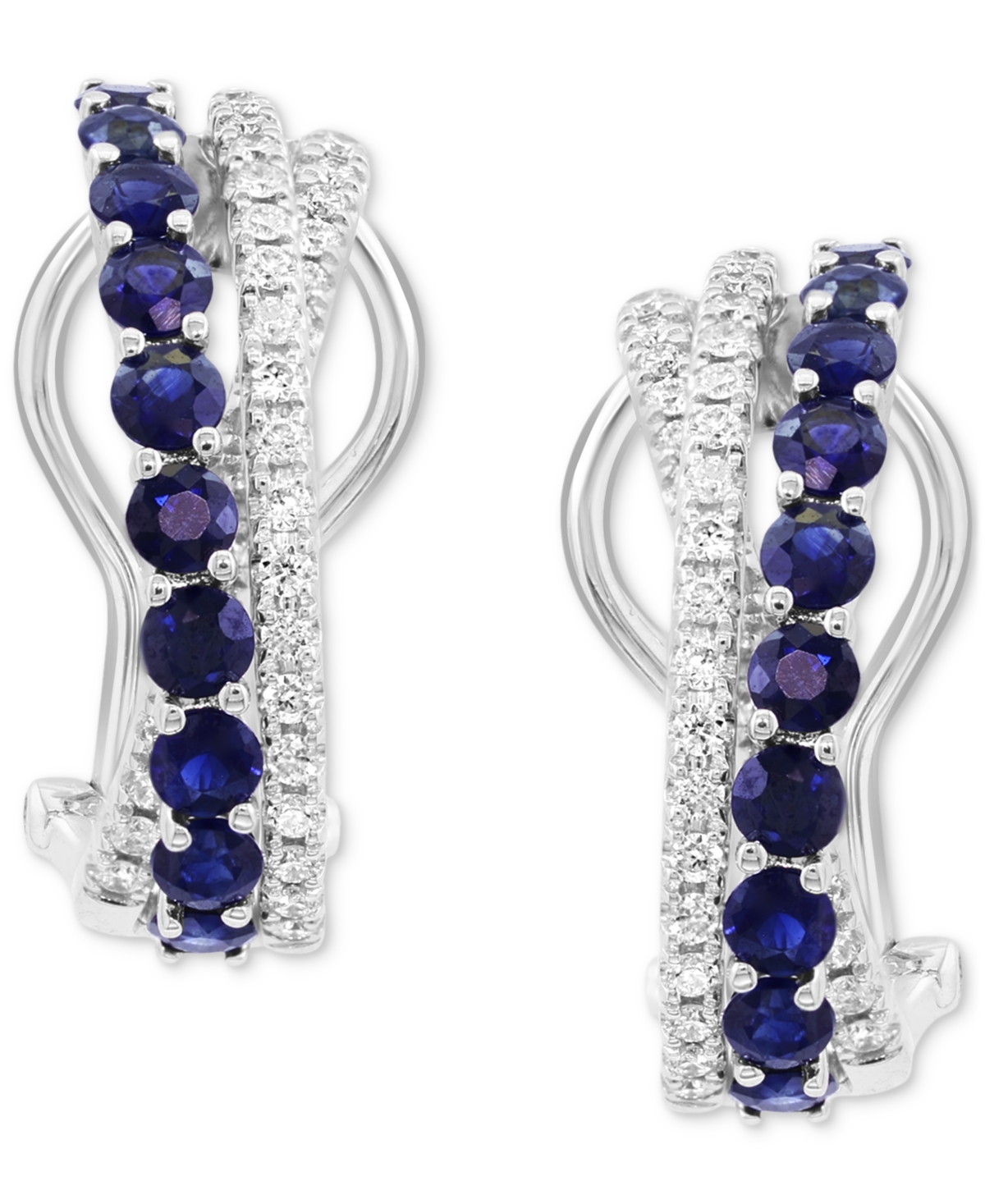 Effy Collection Effy Sapphire (1-1/3 Ct. T.w.) & Diamond (3/8 Ct. T.w.) Crossover Hoop Earrings In 14k White Gold In White Gold
