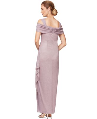 Cold-Shoulder Draped Metallic Gown