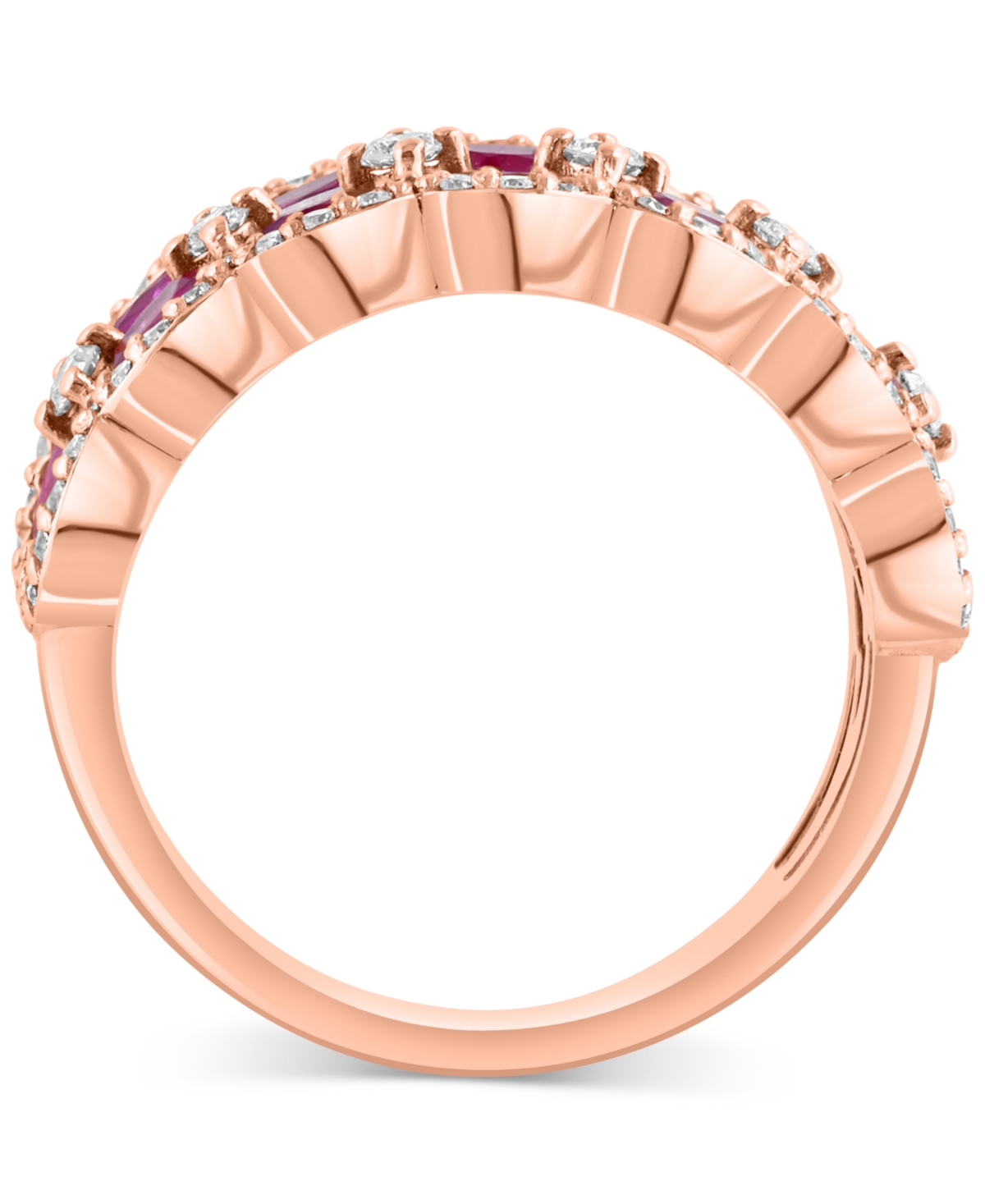 Effy Collection Effy Ruby (3-1/3 Ct. T.w.) & Diamond (1/2 Ct. T.w.) Multirow Statement Ring In 14k Rose Gold In Rose Gold