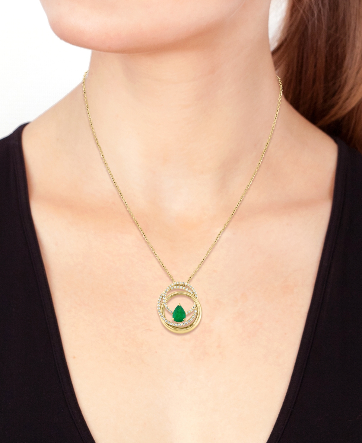 EFFY COLLECTION EFFY EMERALD (1/2 CT. T.W.) & DIAMOND (1/5 CT. T.W.) INTERLOCKING CIRCLES 18" PENDANT NECKLACE IN 14 