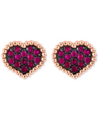 EFFY&reg; Ruby Cluster Beaded Heart Stud Earrings (1/4 ct. t.w.) in 14k Rose Gold