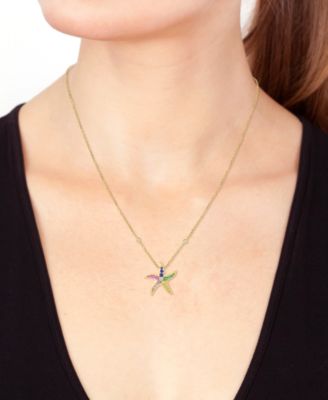 EFFY&reg; Multi-Gemstone (5/8 ct. t.w.) & Diamond (1/8 ct. t.w.) Starfish Pendant Necklace in 14k Gold, 18" + 1" extender
