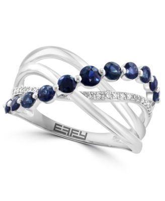 EFFY Collection - Sapphire (3/4 ct. t.w.) & Diamond (1/20 ct. t.w.) Multirow Crossover Statement Ring in 14k White Gold