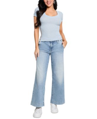 GUESS - Women's Zoya Faded Mid-Rise Wide-Leg Jeans