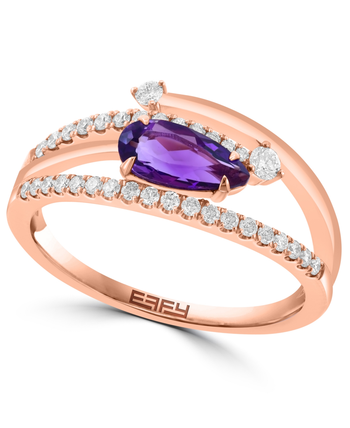 Effy Collection Diamond (1/4 Ct. T.w.) & Amethyst (1/2 Ct. T.w.) Multi Row Ring In 14k Rose Gold In Rose Gold