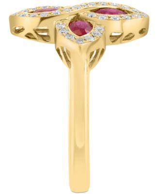 EFFY&reg; Collection Diamond (1/4 ct. t.w.) & Ruby (7/8 ct. t.w.) Floral Ring in 14k Gold