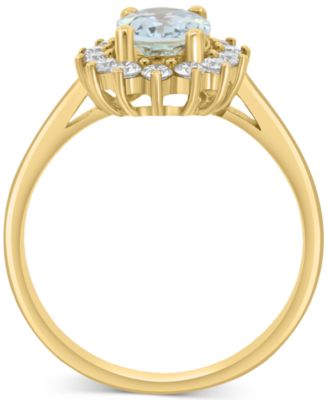 EFFY&reg; Collection Diamond (3/8 ct. t.w.) & Aquamarine (1 ct. t.w.) Ring in 14k Gold