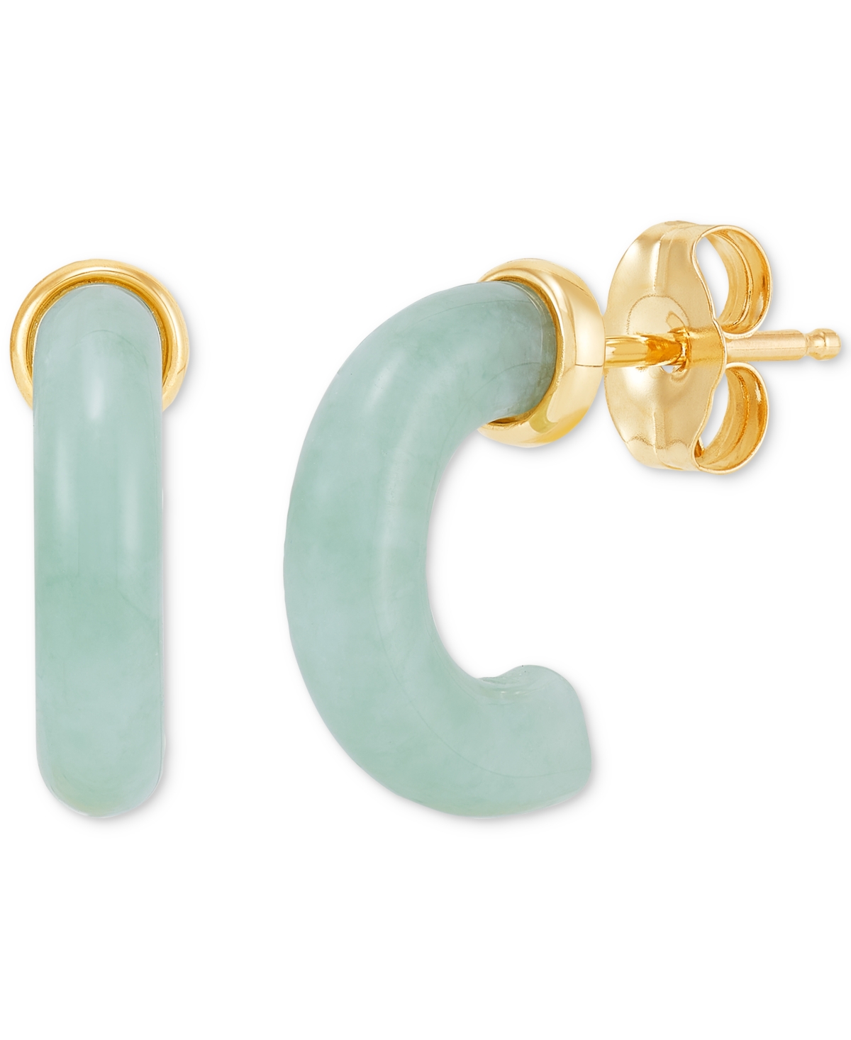 Macy's Jade (13 X 3mm) J Hoop Earrings In 14k Gold-plated Sterling Silver In Jade