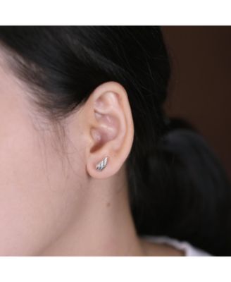 Delicate Guardian Angel Wing Feather Stud Earrings Sterling Silver Cartilage
