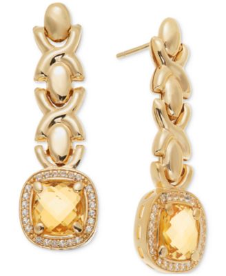 Citrine (3-5/8 ct. t.w.) & White Topaz (1/2 ct. t.w.) XOXO Link Drop Earrings in 14k Gold-Plated Sterling Silver